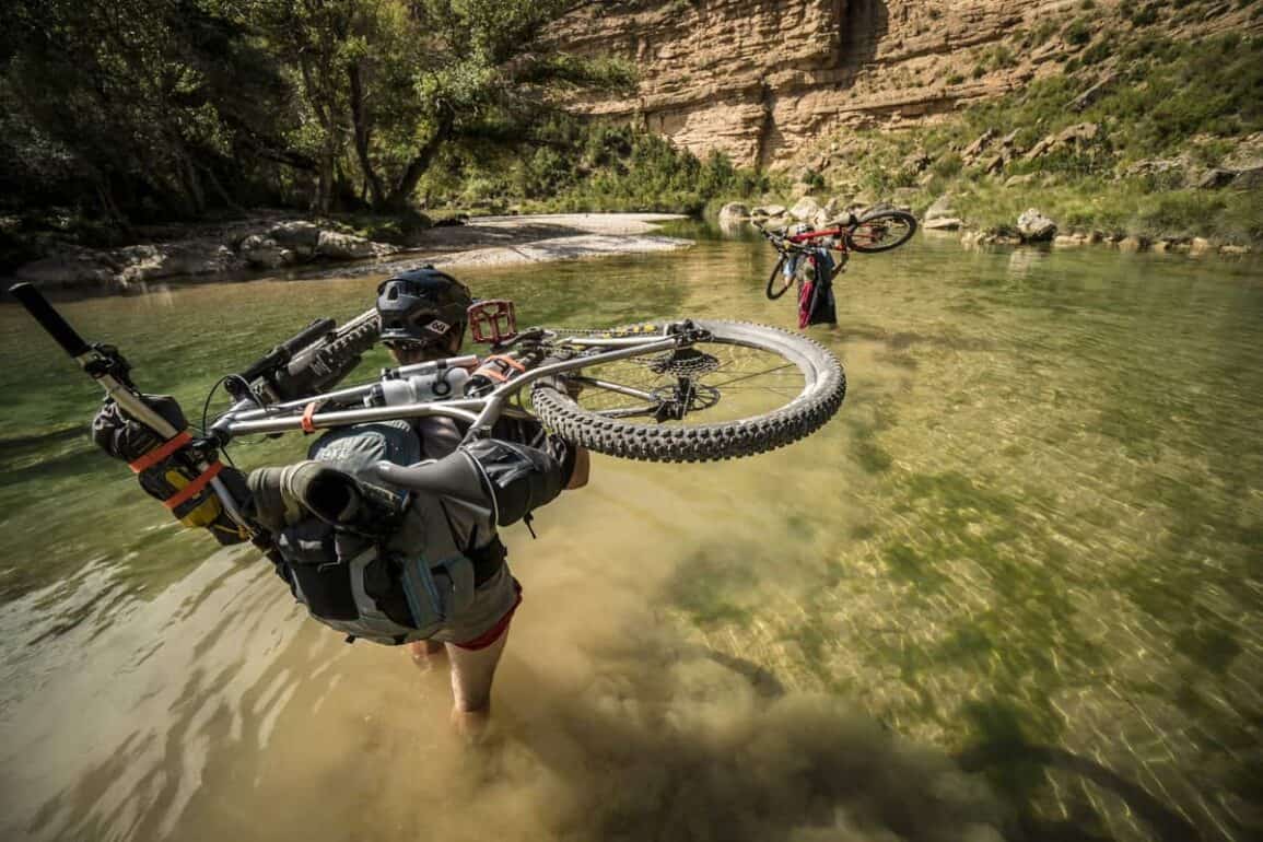 Carrying bikes across the river